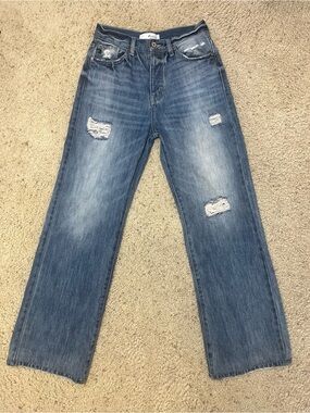 KanCan High-Rise Wide Leg Distressed Blue Jeans
